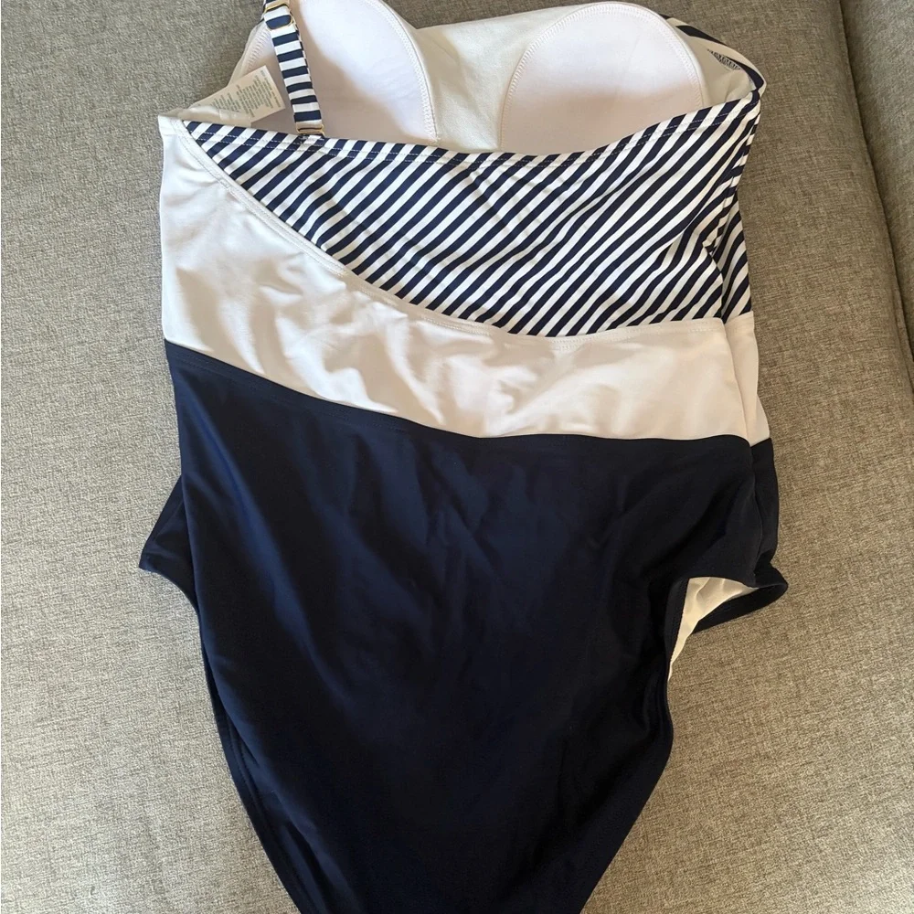 Kona Sol Navy and White Striped Swimsuit